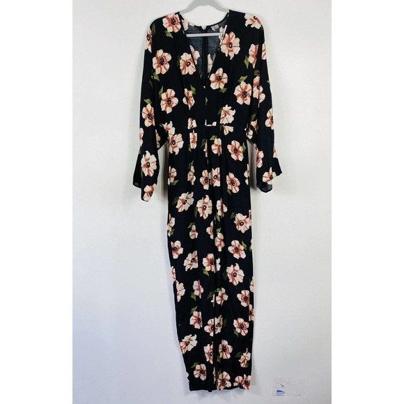 Asos Size 2 Black Floral Print Kimono Sleeve Jumpsuit - Picture 2 of 7